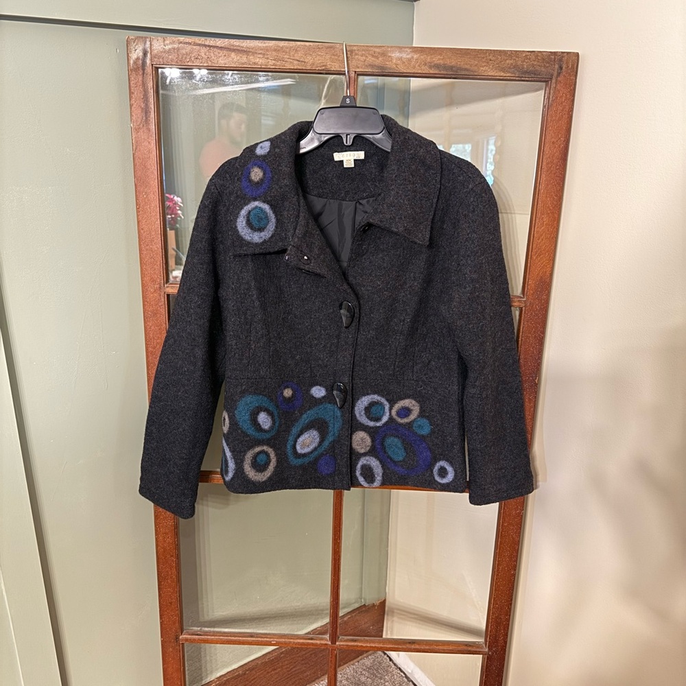 Carson Vintage Retro 100% Wool Abstract Jacket - Size Medium